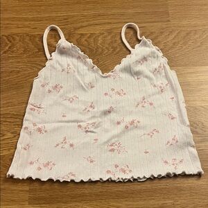 Brandy Melville White Floral Ribbed Camisole with Pink Print